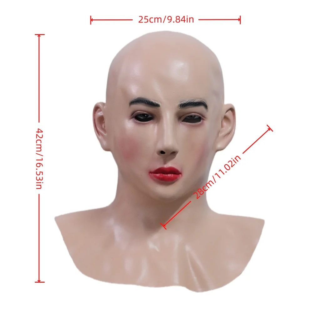 Lifelike Bald Woman Face Mask Lady Head Mask for Halloween Masquerade Carnival Party Dress Up Prop