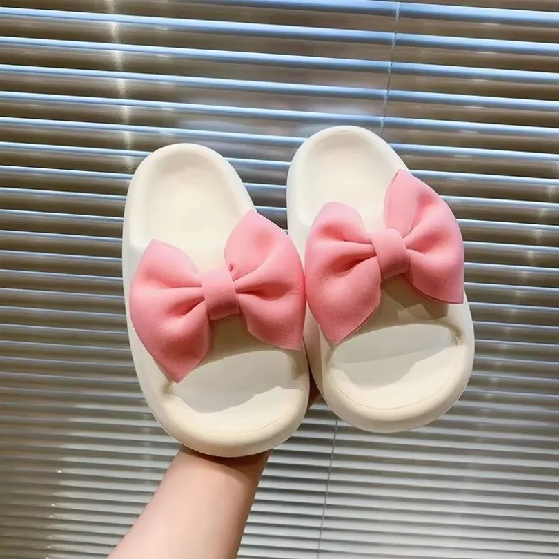 

Летние женские тапочки с бантом на платформе, домашние нескользящие мягкие пляжные сандалии Cloud Slide House, шлепанцы на плоской подошве, женские уличные сандалии, новинка