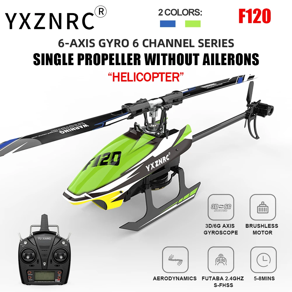 

​YXZNRC F120 RC Helicopter 2.4G 6CH 6-Axis Gyro 3D6G Direct Drive Brushless Motor Flybarless Arobatic Mini Drone BNF RTF
