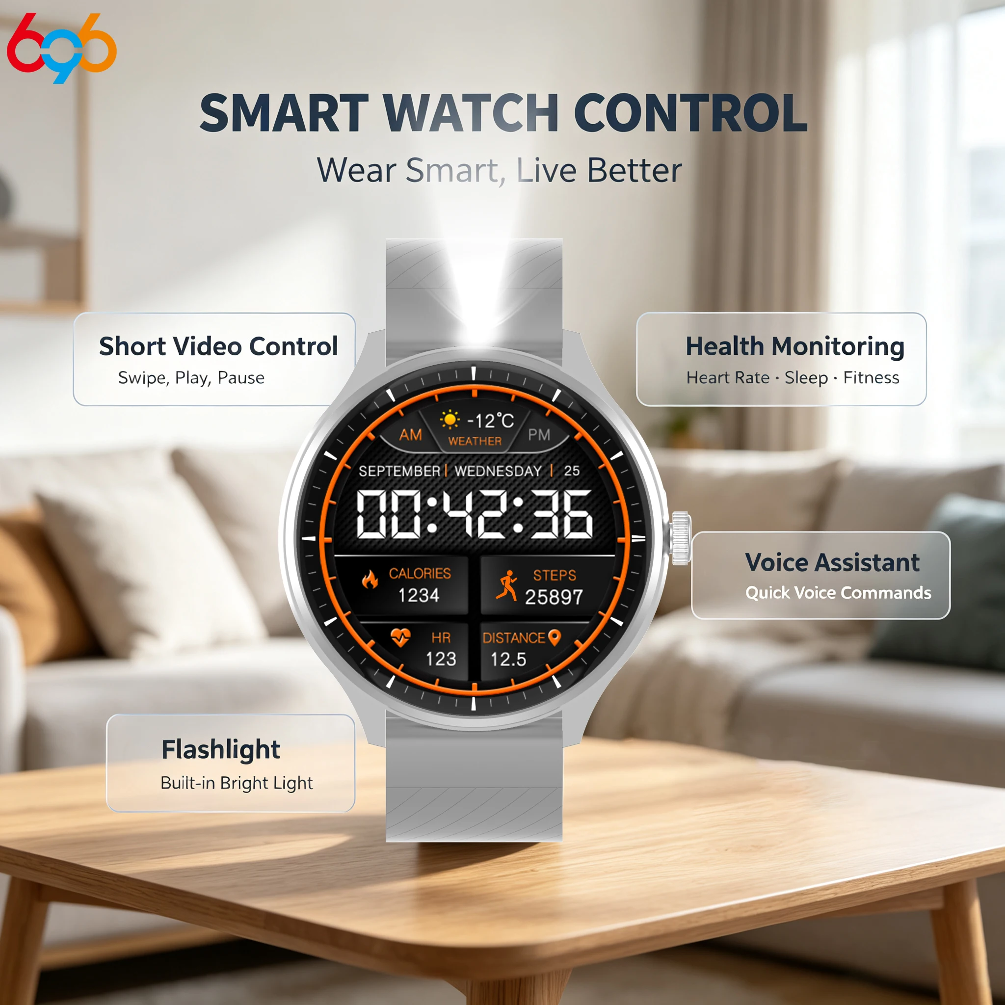 Fashion Men Women Smart Watch Short Video Control Flashlight Watches Heart Rate Health Clock Sports Voice Assistant Smartwatch