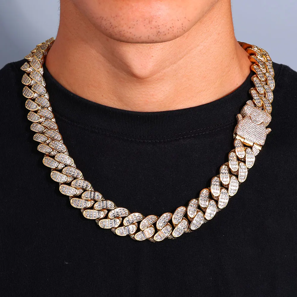 

18mm 3 Rows CZ Cuban Link Chain Rectangle Diamond Necklace Bling Heavy Iced Out cuban Chain For Men Party Gift Hip Hop Jewelry