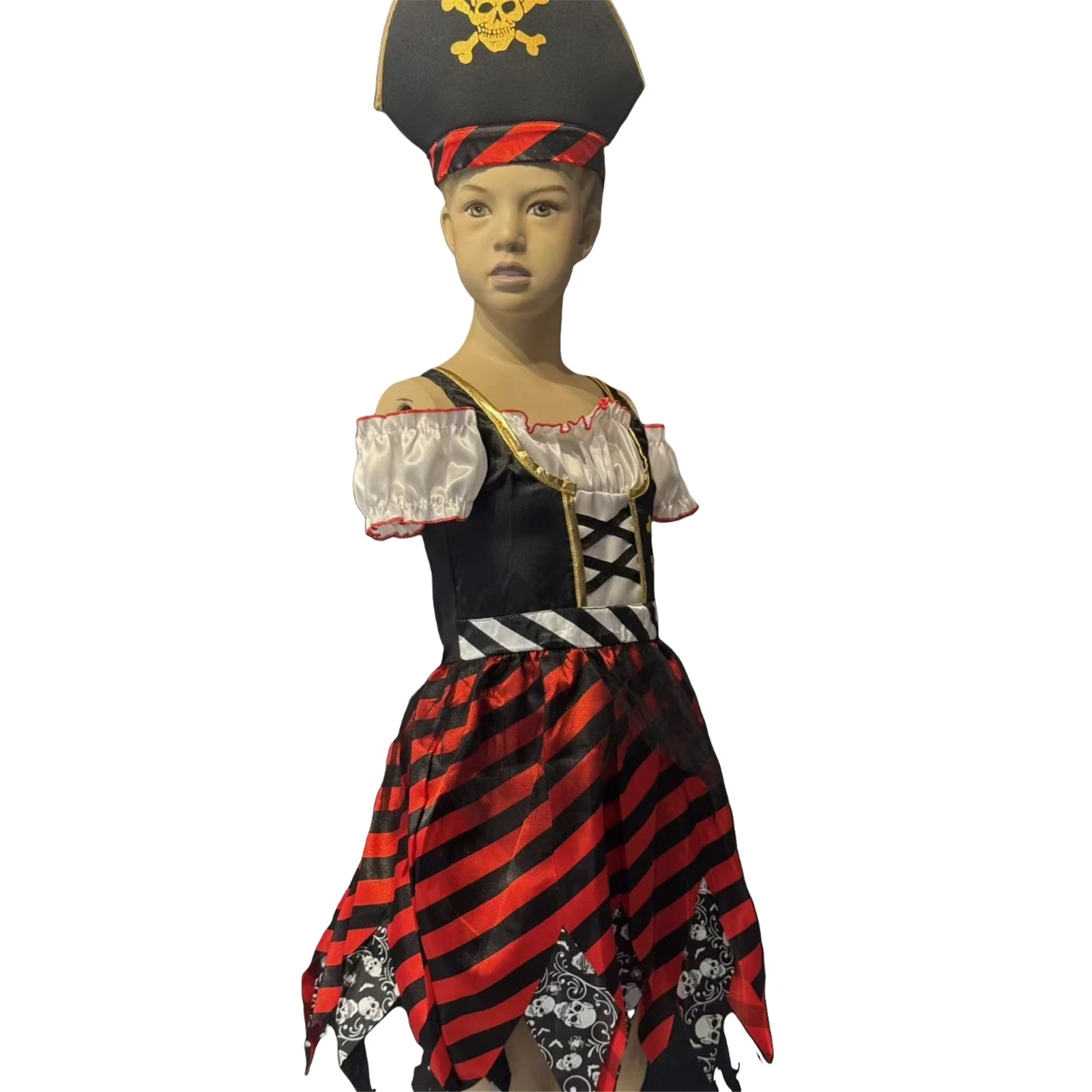 

Детский костюм пирата для девочек, пиратская шляпа, повязка на глаз, костюм для ролевых игр, наряд для девочек, костюм на Хэллоуин, косплей-вечеринка