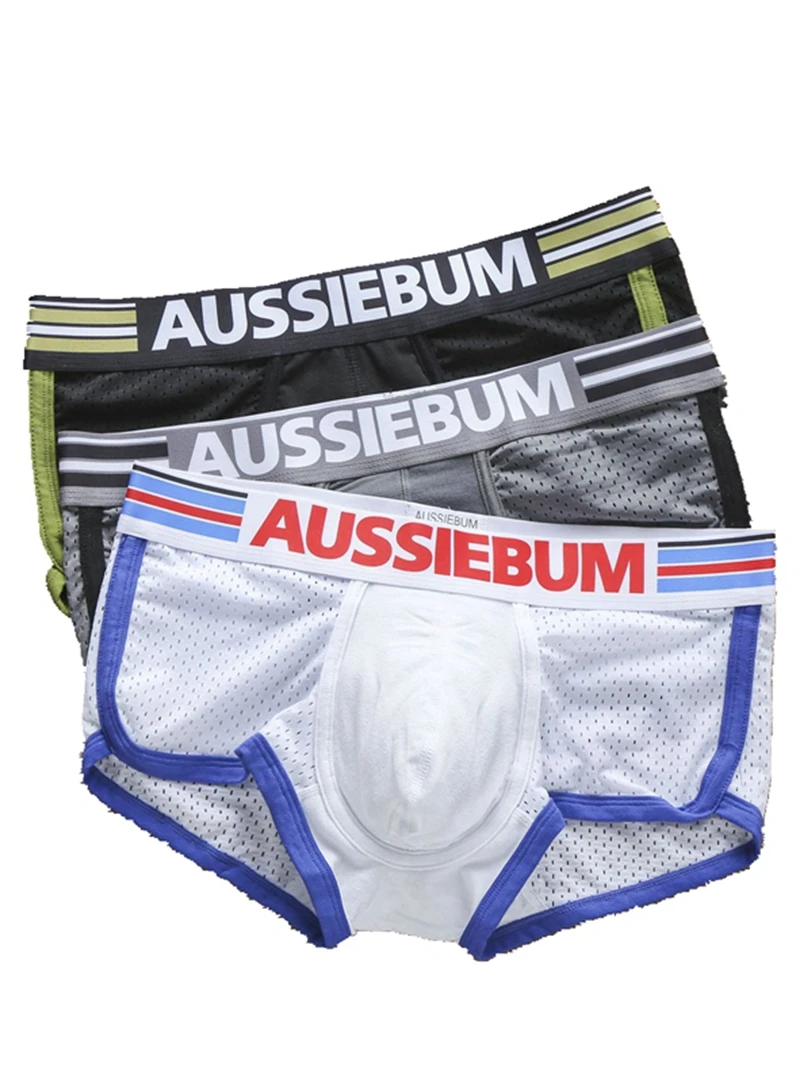 Sous-vêtements en coton pour hommes, caleçons en filet à travers le U, design convexe, aussiebum