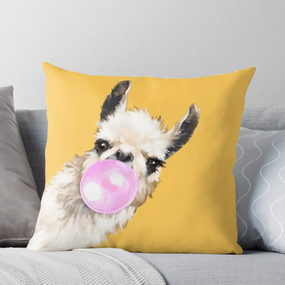 

Bubble Gum Sneaky Llama in Mustard Yellow Throw Pillow christmas cushions covers Sofa Covers For Living Room bed pillows