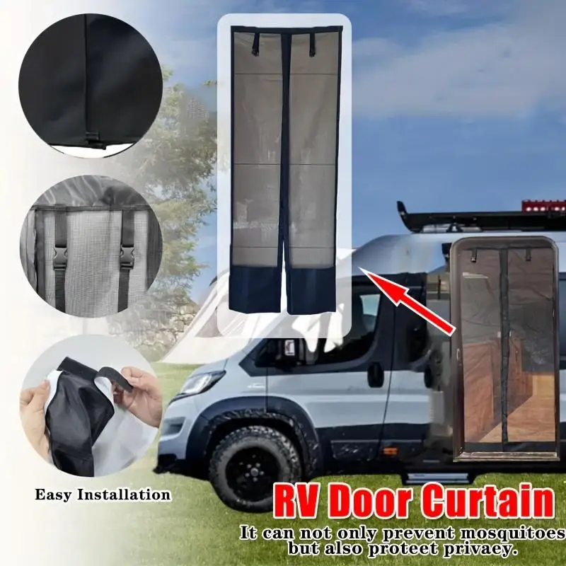 1PC RV Door Curtain, Self‑Adhesive No‑Tool Easy Install Insect‑Proof Privacy Screen Curtain for Campers Travel Trailers RVs