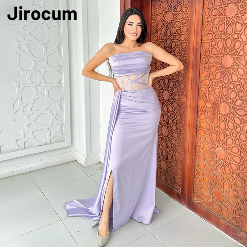 Jirocum Sexy Mermaid Evening Gown Women's Strapless Party Prom Dress Purple Pleated Tiered Side Slit Formal Occasion Dresses