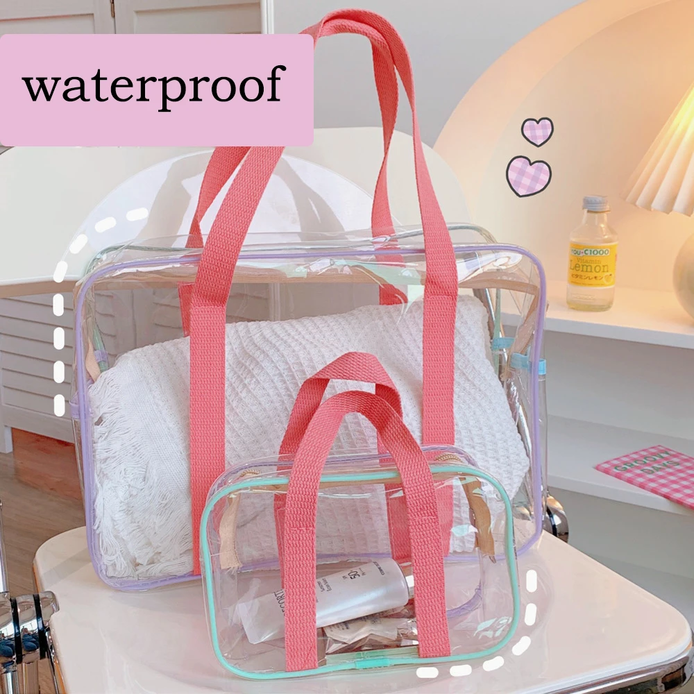 1 Pc borsa da spiaggia estiva trasparente da donna in stile coreano borsa a tracolla con cerniera da viaggio grande impermeabile borsa da toilette