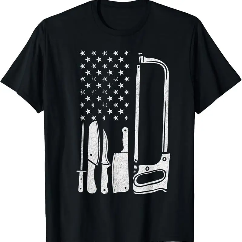 Funny USA Flag T Shirt with Dad Butcher Tools Woman