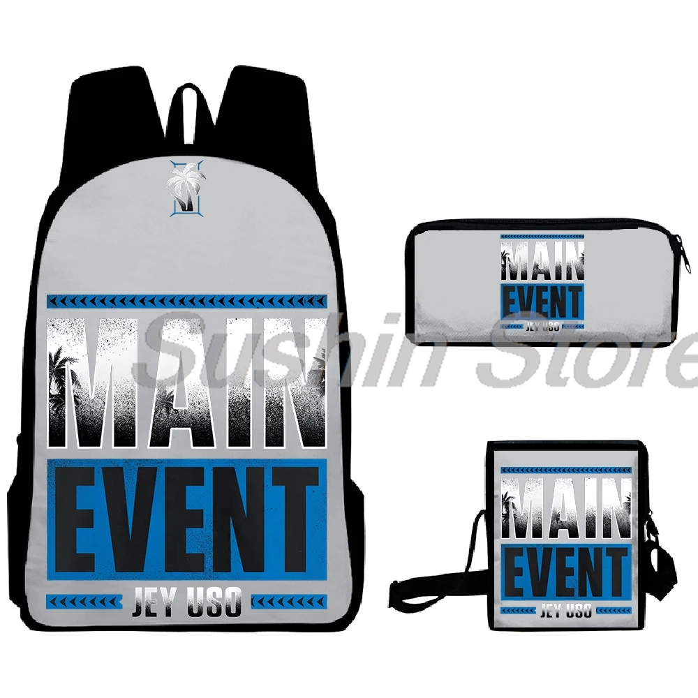 Jey Uso-Main Event Merch Mochila para homens e mulheres, mochila unissex, bolsa crossbody, mochila casual, sacos de viagem, 3 peças por conjunto