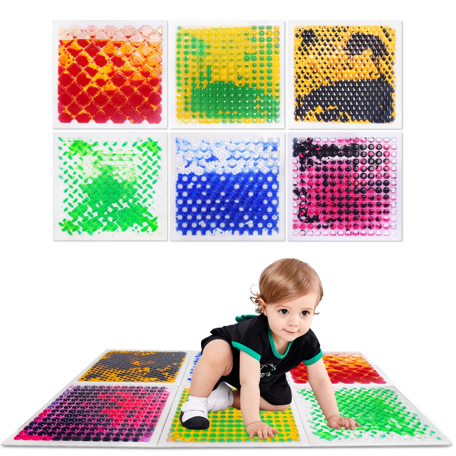 

Liquids Sensory Floor Playful Multicolor Sensory Liquid Floor for Amusement Centers - Sensory Board Tiles for Little Ones 6PCS