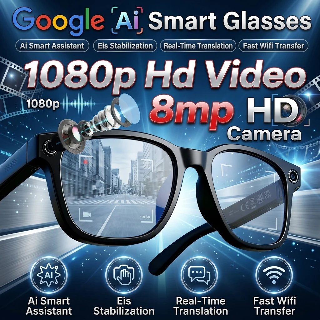 AI Smart Glasses 4K HD 800W Camera Smart AI Glasses Hands-Free Calling AI Translation Transfer Bluetooth Music Cycling Men Women