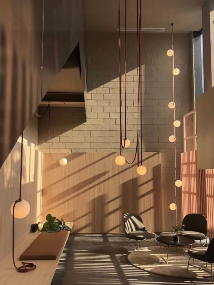 

2025 New Design Glass Bubbles DIY Textile Leather Belt LED Pendant Light Chandelier Luminaire Hanging Lamp For Foyer Staircase