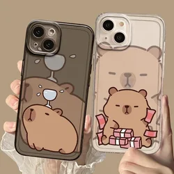 Cartoon Capybara Couple Phone Case For IPhone 13 12 11 14 15 Pro XS MAX 7 8 Plus Mini X XR SE2 Cute Animal Cell Phone Case Cover