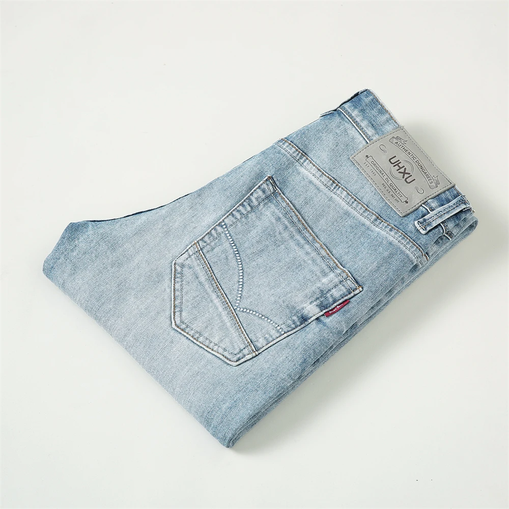 European Fashion Men Jeans High Quality Plain Washed Retro Blue Vintage Jeans Men Trousers Casual Designer Denim Pants Hombre