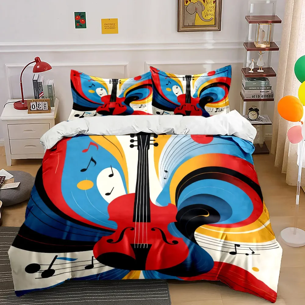 Musical Instrument Art Decor Set Soft Comfortable Duvet Cover Bedding Set Included 1*Duvet Cover & 2*Pillowcases, gift