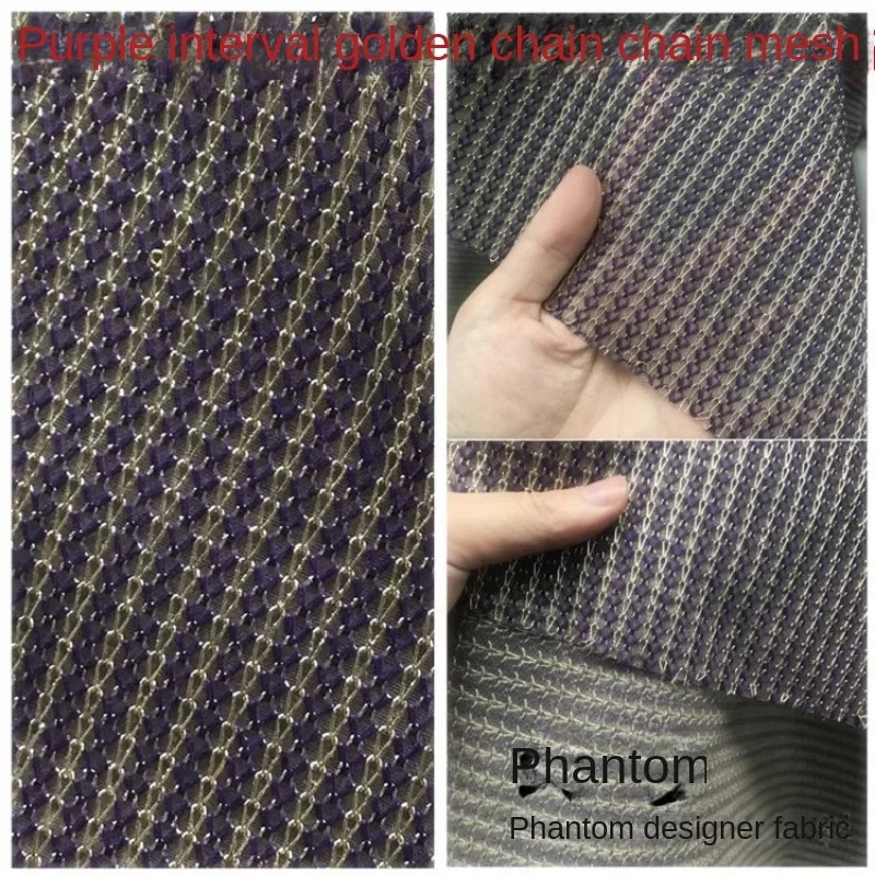 Mesh Elastic Fabric Deep Purple Interval Gold Iron Chain Background Designer for Clothing Diy Sewing By The Meter Wholesale