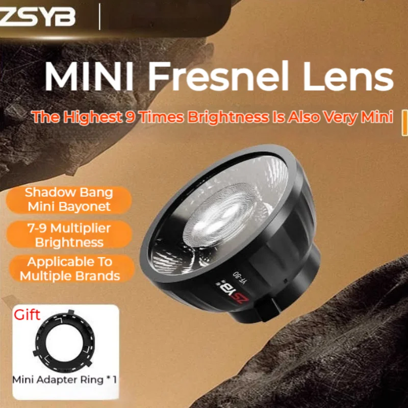 ZSYB YF-80 Fresnel Lens 9 Times Brighter Effect Fresnel Spotlight Attachment For S100 W120B CX100 60BII Gift Mini Adapter Ring