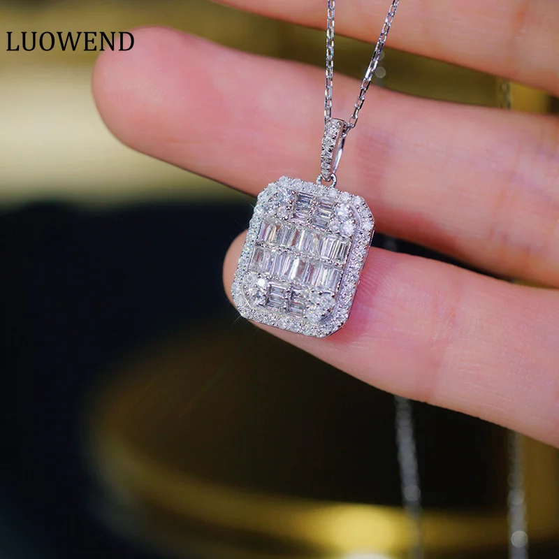 

LUOWEND 18K White Gold Necklace Shiny Classic Design 1.0carat Real Natural Diamond Pendant Necklace for Women Wedding Jewelry