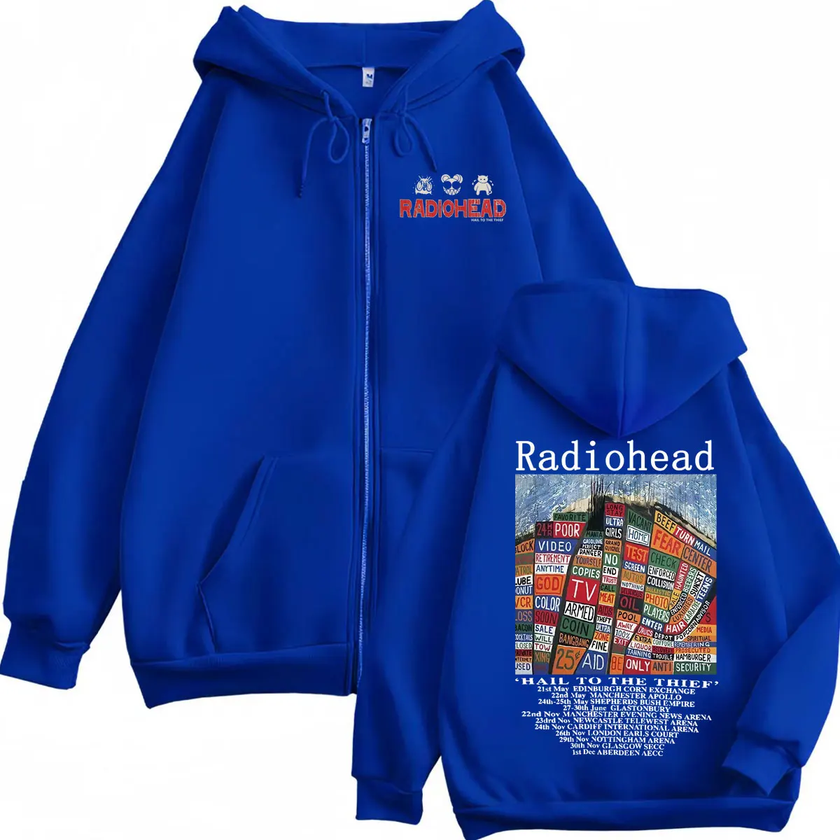 Radiohead granizo al ladrón Merch cremallera sudaderas con capucha Rock Hip Hop Vintage sudaderas con cremallera hombres mujeres jerseys de moda de gran tamaño