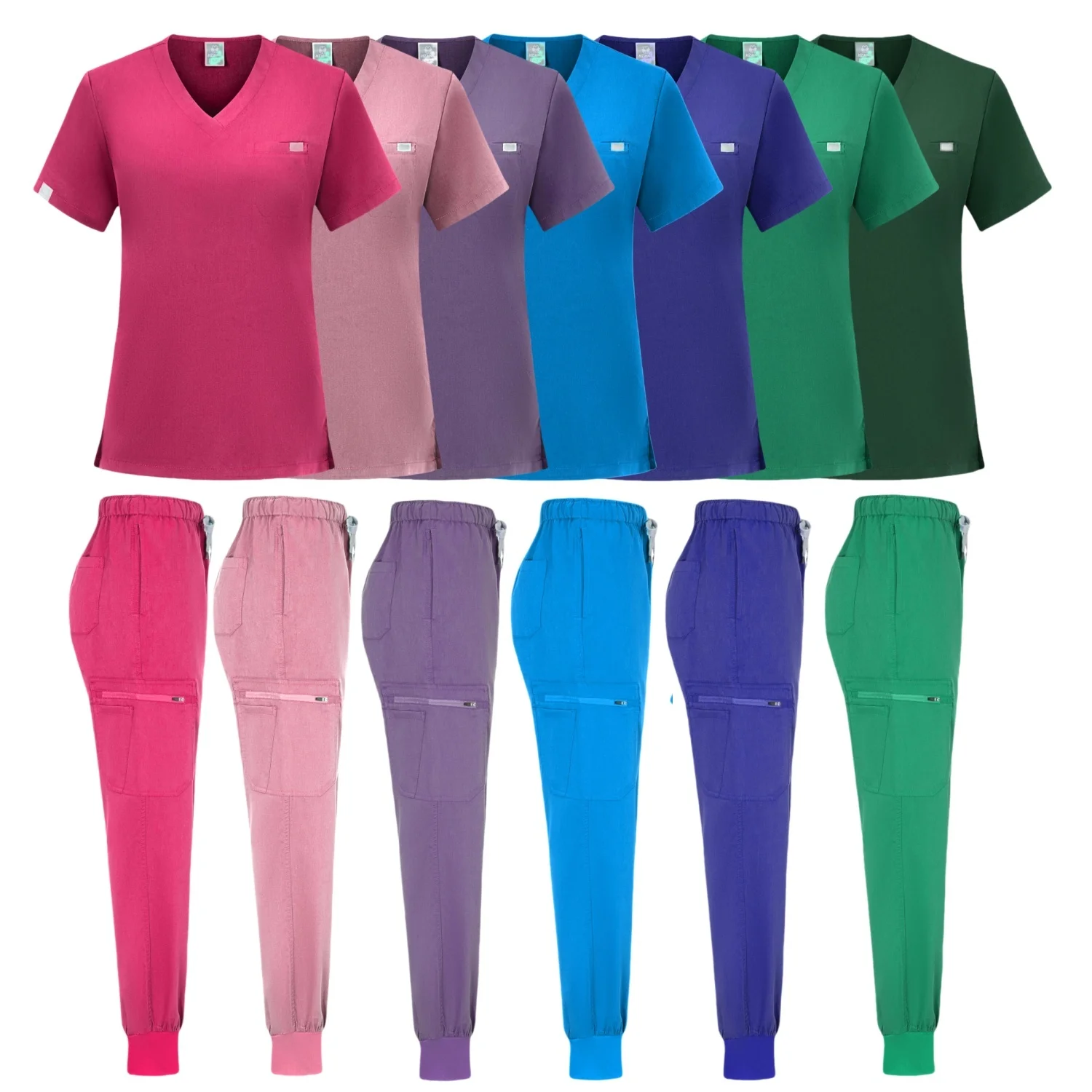 

Slim Fitting Surgical Blouse Joggers Medical Scrubs Lab Coat Nurse Uniforms Fashions Spa Salon Uniform For Women