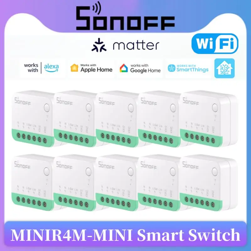 1-10PCS SONOFF MINIR4M Matter WiFi Smart Switch Detach Relay Voice Control Via Alexa Google Apple Home Neutral Wire Required