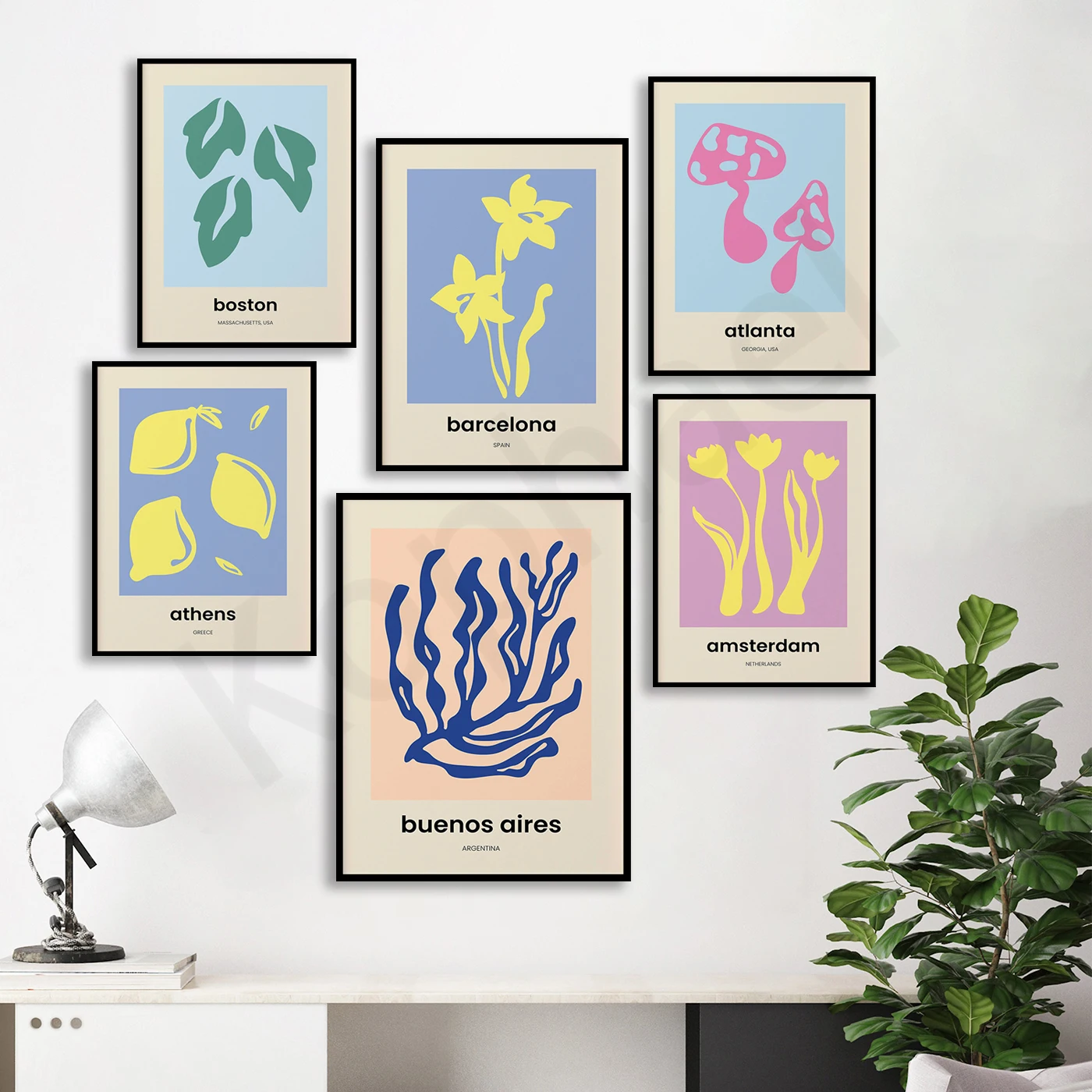 Calgary Amsterdam Buenos Aires Boston Brisbane Berlin Beijing Barcelona Oakland Athens Atlanta. Cities Flower Map Poster