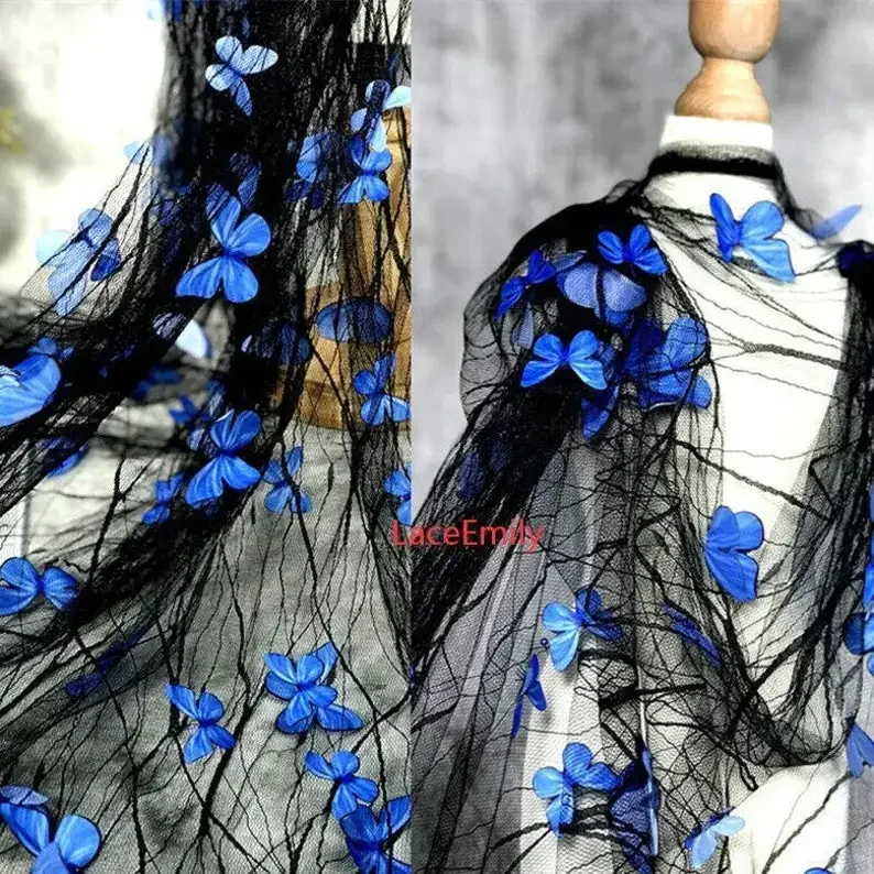 3D Butterfly Applique lace Fabric, Colorful Butterfly Embroidery Lace Fabric for Flower Girl Dress, Beach Dress, Party Dress,