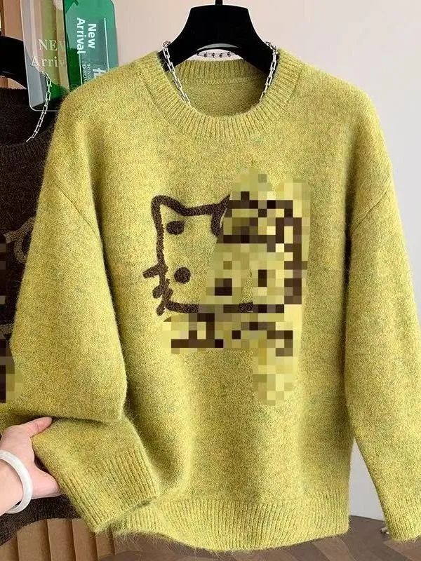 

Sweet Cool Loose Knitted Sweater Flower Pattern Overhead Winter Top Women's Faion Casual Comfortable Woolen Knitwear