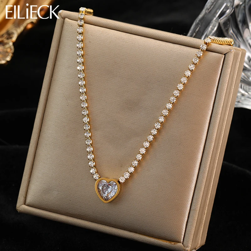 

EILIECK 316L Stainless Steel Full Zircon Crystal Necklace For Women Sparkling Jewelry Wedding Party Necklace Girls Birthday Gift