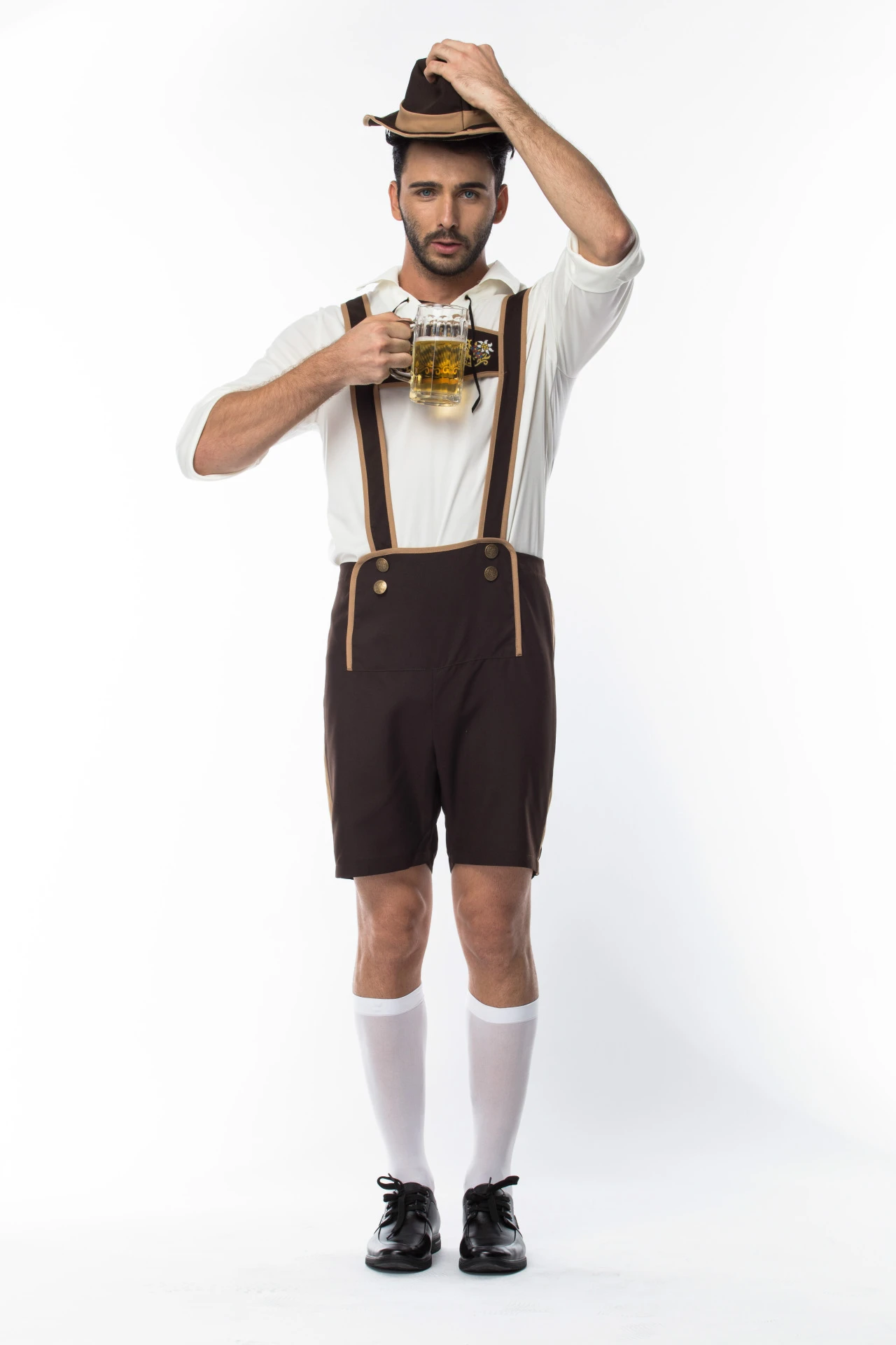 Men's Oktoberfest Costume Brewer Shirt Suspenders & Hat for Beer Festival Halloween German Party - Adult Beer Outfit M-3XL