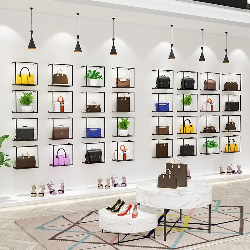 Shoe store shoe rack wall wrought iron clothing store bag store display rack window boutique wrought iron cabinet creative shelf