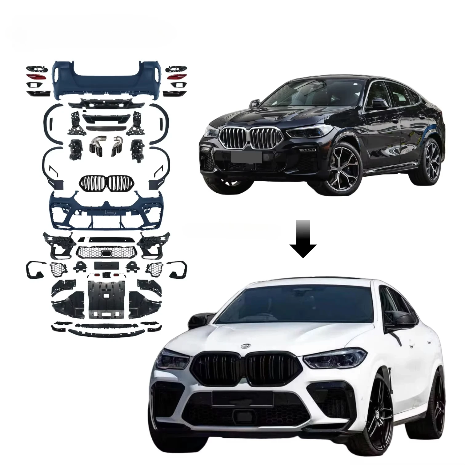 

2020-2022 для X6 G06 Bodykit, обновление, простая установка, горячая распродажа, автомобильный бампер в стиле X6M 2022, 100% подходящее для нового станка