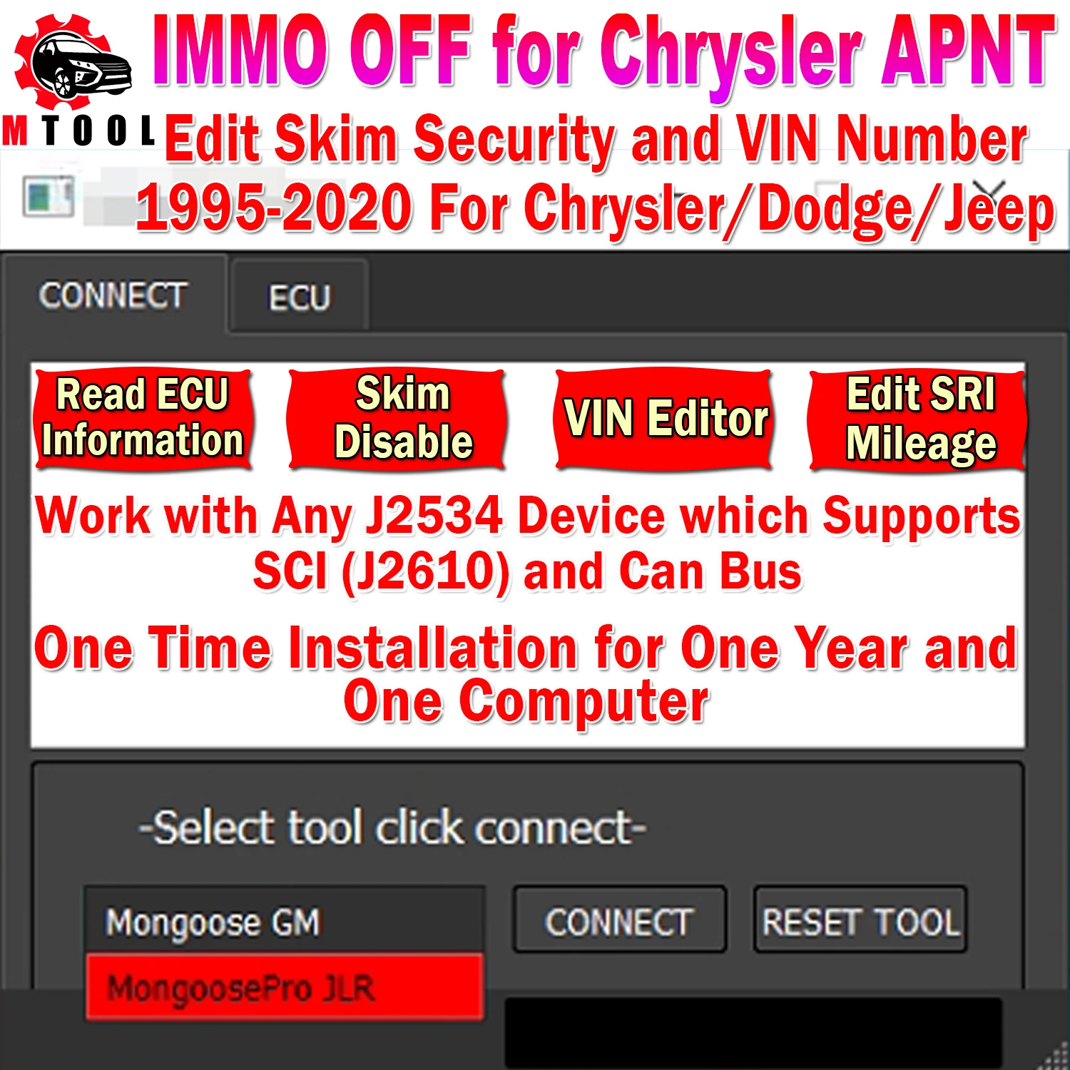 IMMO Off For Chrysler APNT Edit VIN Read ECU Info Skim SRI mileage Edit Immo off for Chrysler/ Dodge/ Jeep Gas Diesel 1995-2020