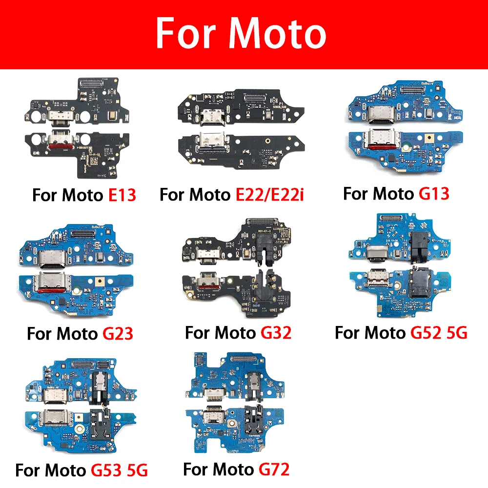 Puerto de carga USB de 10 piezas, Conector de base, placa de carga, Cable flexible para Moto E13, E22, E20, E32, G13, G22, G23, G32, G52, G53, G82,