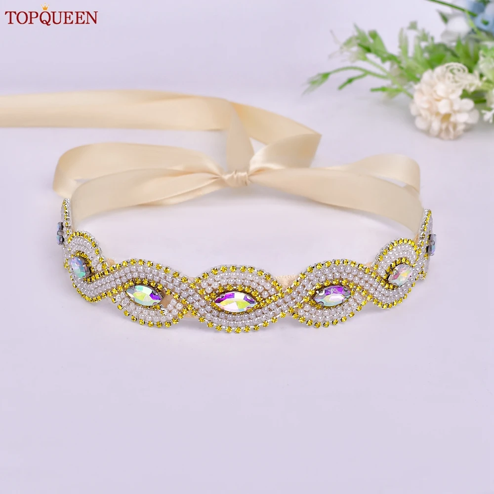 حزام زفاف مطرز بسيط من TOPQUEEN وشاح وصيفة العروس مخيط يدويًا مناسب للزي الرسمي والحفلات والاحتفالات S303