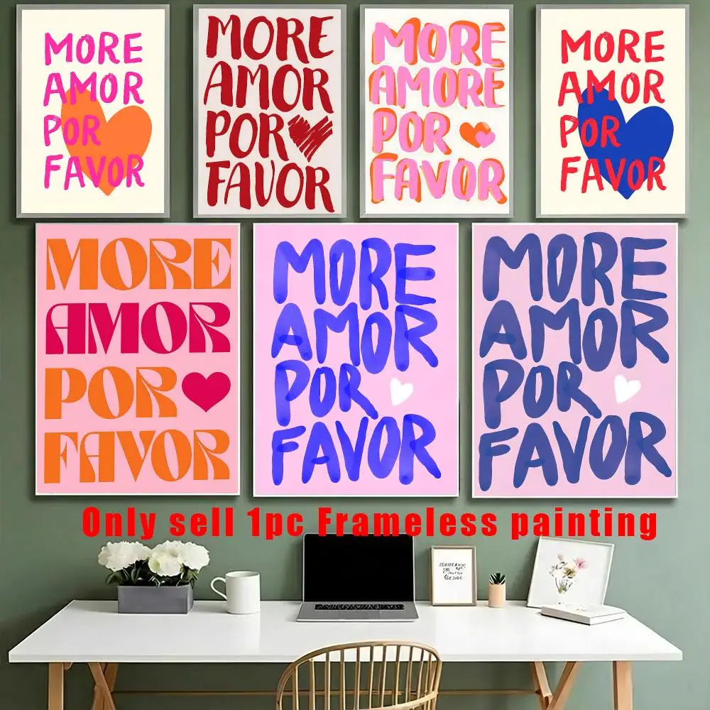More Amor Por Favor Poster HD Sticky Waterproof Art , Aesthetic Wall Decoration For Living Room Bedroom Bar Home