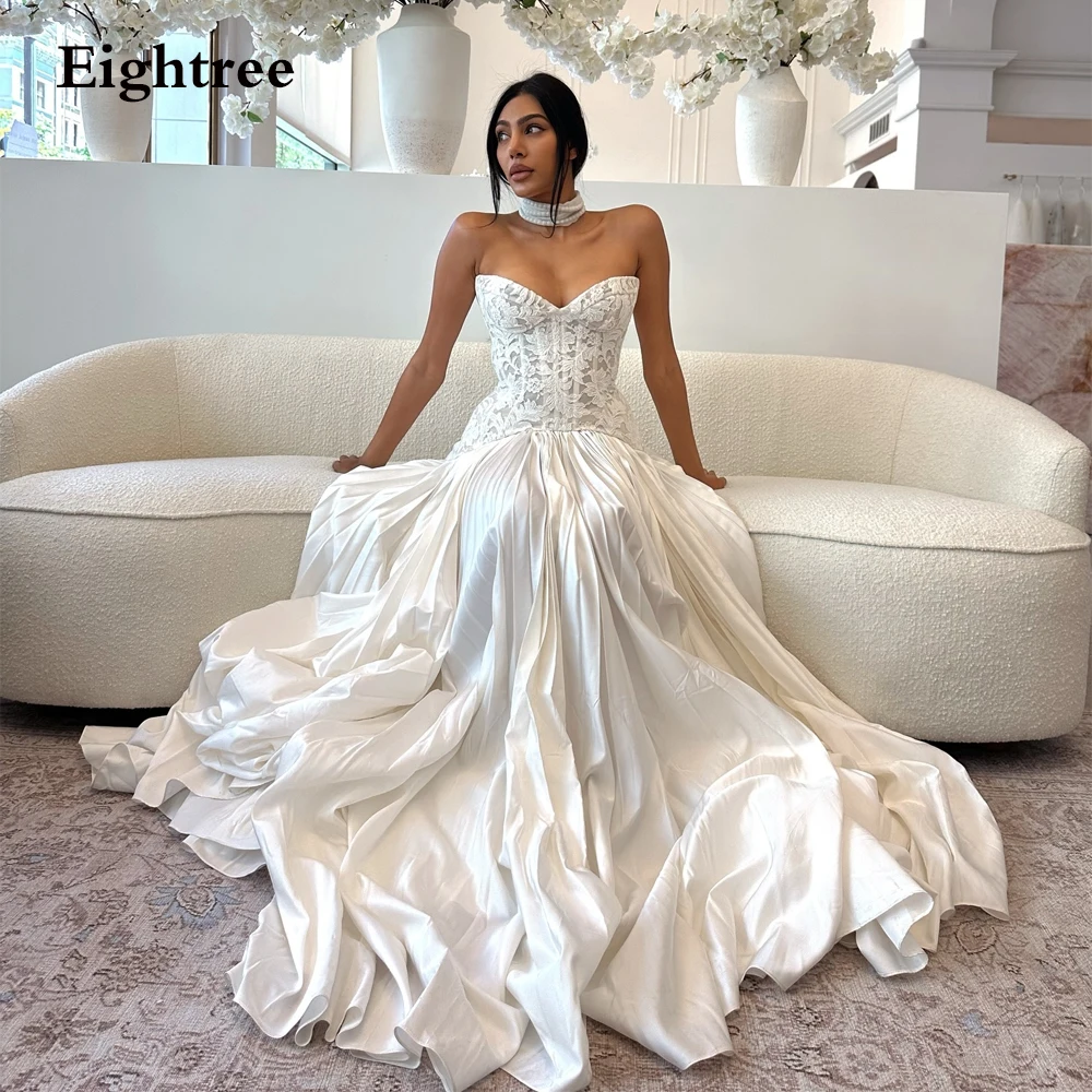 Eightree Sweetheatrt Lace Sexy Wedding Gowns Custom Made Modest Bridal Gown Sleeveless Queen Bride Dress Dresses Pleat vestidos