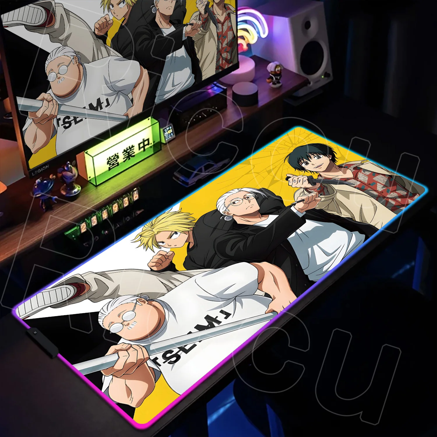 RGB XXL 400X800MM Anime Taro Sakamoto Days Desk interior mouse pads Large Gaming Mouse Pad Non-slip Office Keyboard LED Desk Mat