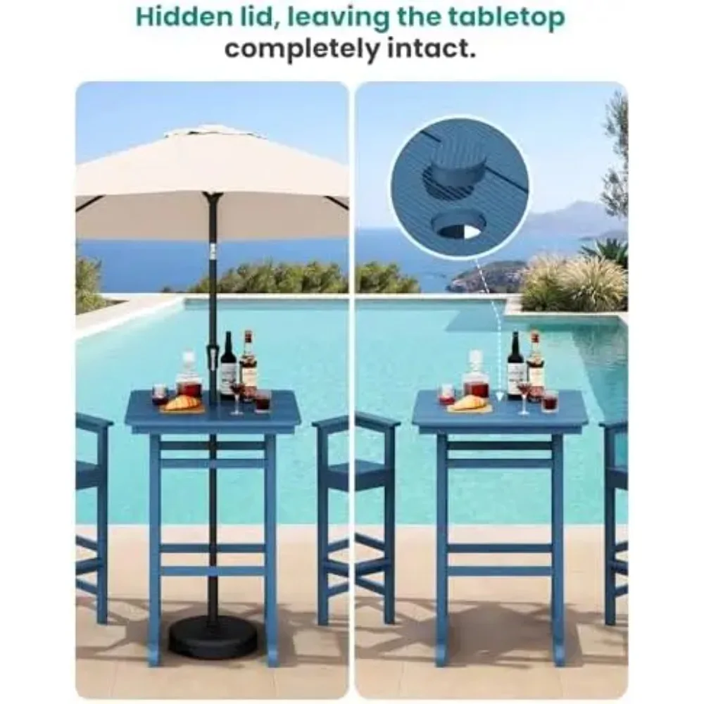 3 Pcs HDPE Bar Height Adirondack Chairs and Bar Table Set, Blue | Balcony Adirondack Chairs and Pub Table Set, All