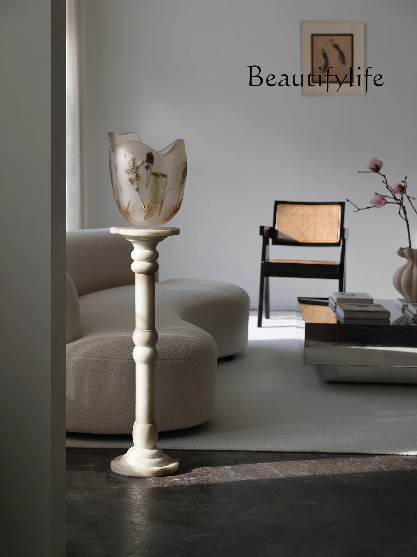 Home Italian medieval style imitation marble Roman column Sculpture frame Floor-to-ceiling ornament Vase base