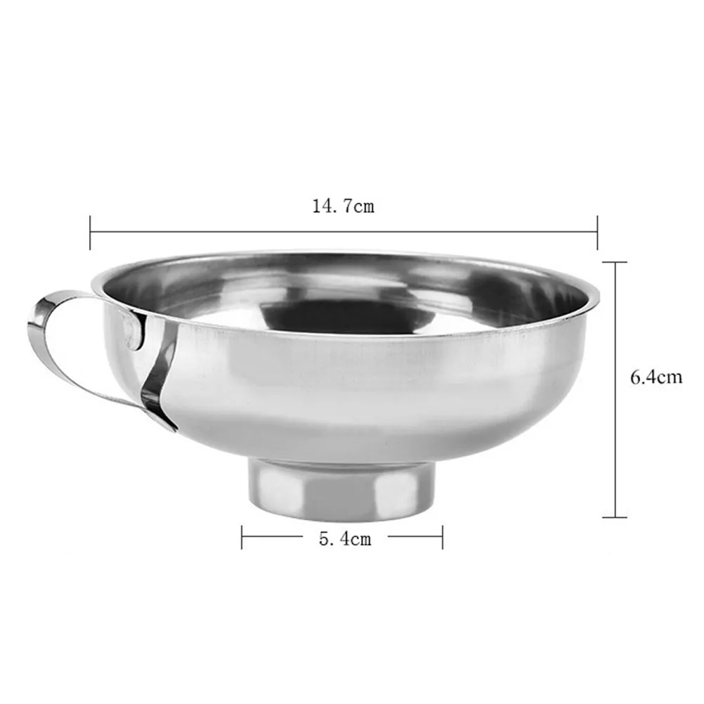 2Pcs Stainless Steel Funnel Wide Opening Removable Strainer for Kitchen Liquids Spices Powder Beans Jam Funnel