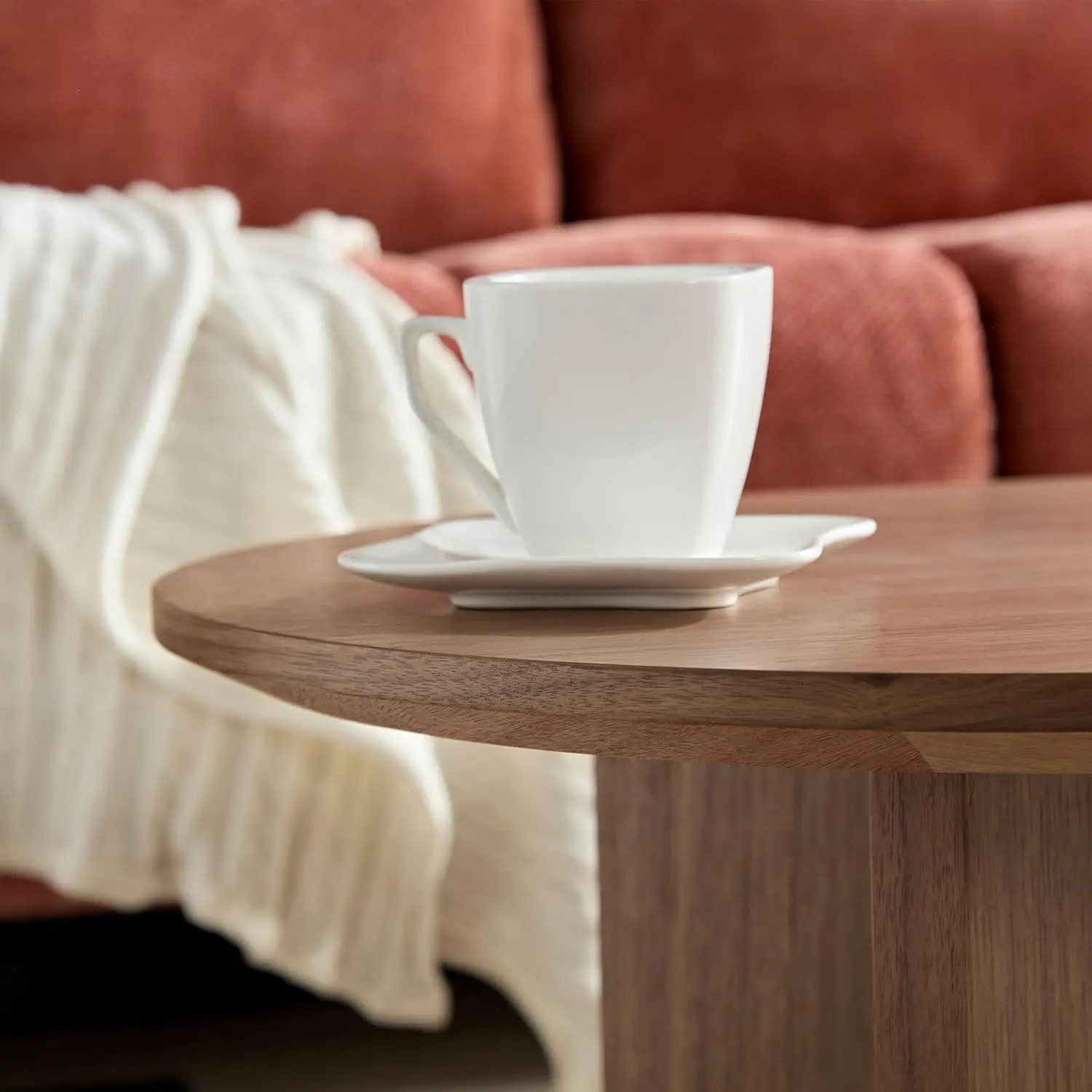 39.37'' Oval Coffee Table for Living Room Pedestal Coffee Table Mid Century Modern Coffee Table Wood Centry Table, Easy Assembly