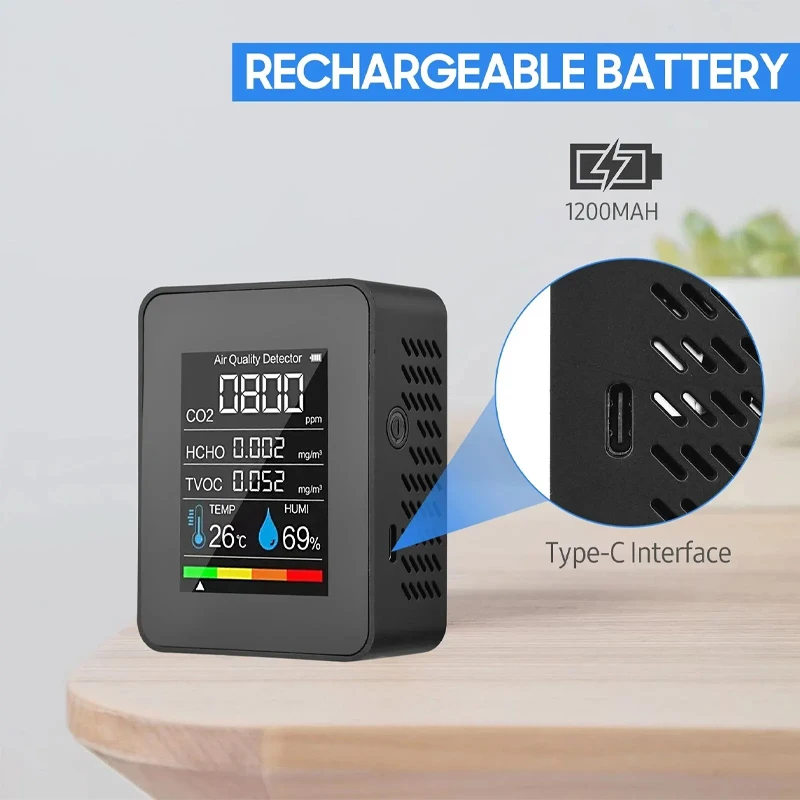 Wielofunkcyjny miernik 5 In1 CO2 cyfrowy miernik temperatury i wilgotności dwutlenek węgla toc HCHO detektor Monitor jakości powietrza