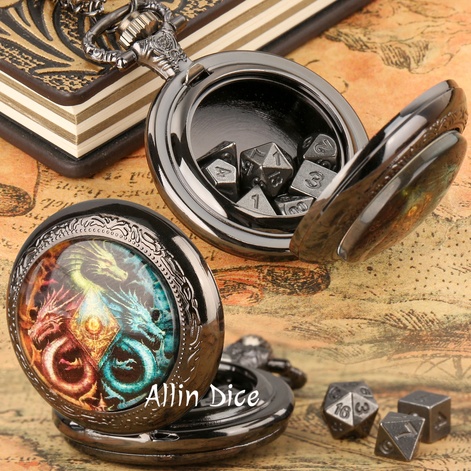 Dragon Eyes Metal Pocket Watch Dice for Dice Collectors, DND Games Players. Mini 6mm DND Dice Pocket Watch Dice for RPG Player