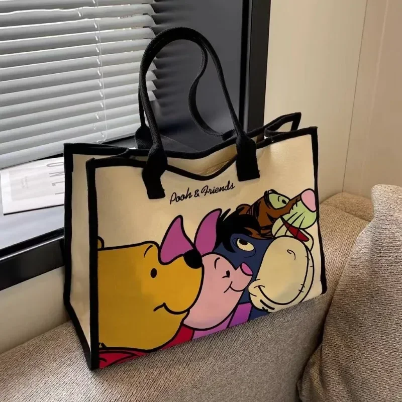 Cute creative cartoon character Pooh Bear Tigger Eeyore large capacity canvas bag personalized versatile cartoon shoulder bag