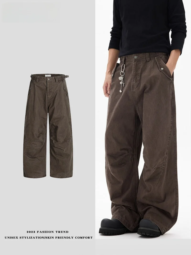 

Деконструированная рабочая одежда в стиле ретро, повседневные брюки, свободные брюки для пар, прямые брюки, широкие длинные брюки ex