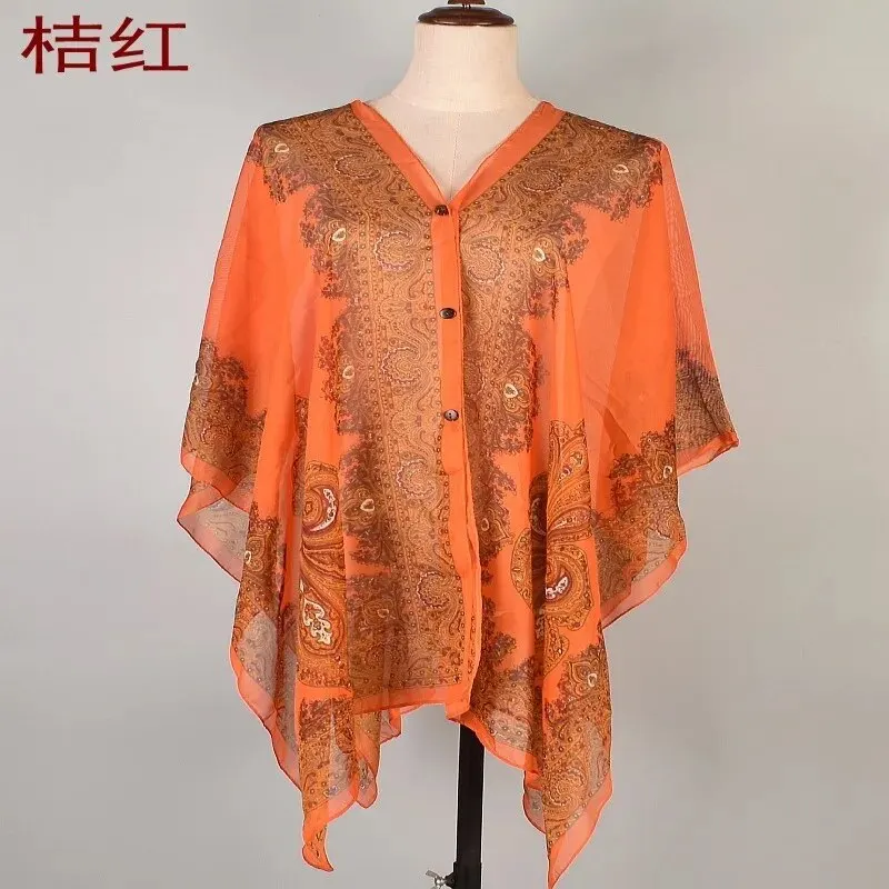 2024 Summer New Retro Cashew Flower Chiffon Sunscreen Shawl Available in Multiple Colors