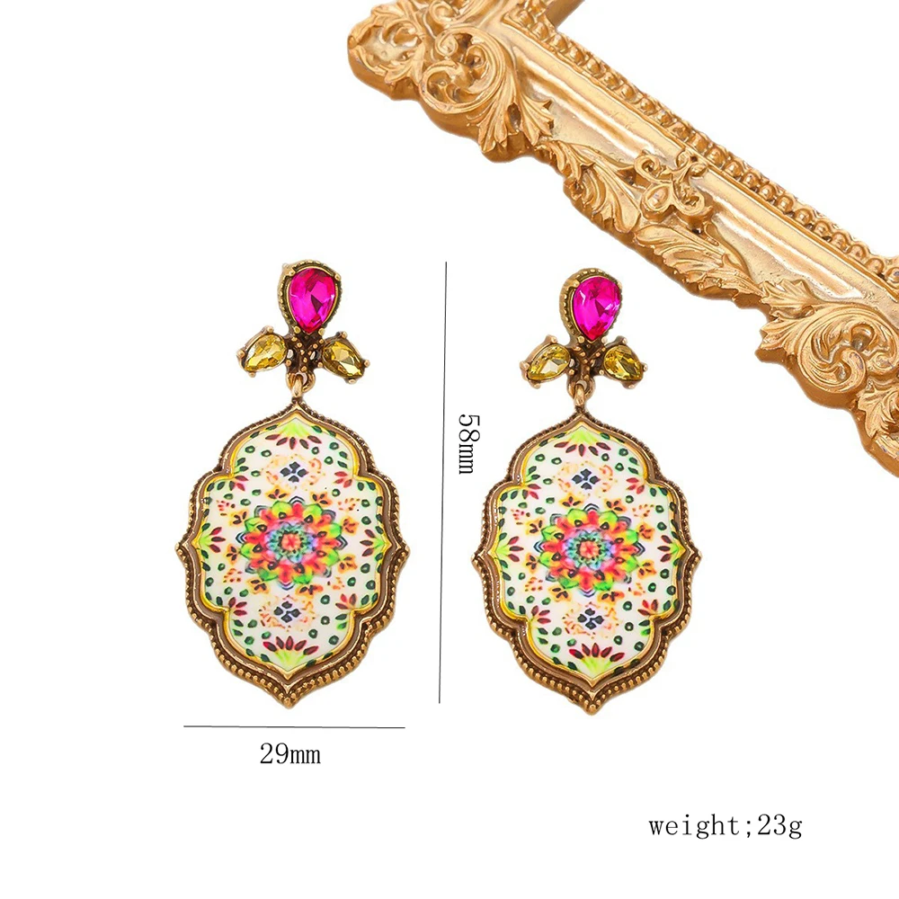 القرون الوسطى خمر ماندالا أقراط العتيقة مطلية بالذهب النفط اللوحة زهرة أقراط للنساء مجوهرات