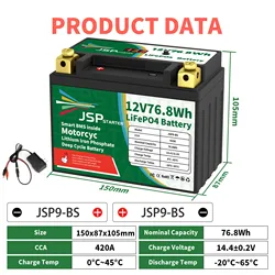 JSP9-BS 12.8V 76.8Wh CCA 420A BMS rozruch motocykla akumulator 12.8V skuter fosforan litowo-żelazowy akumulatory LiFePO4 YTX9-BS