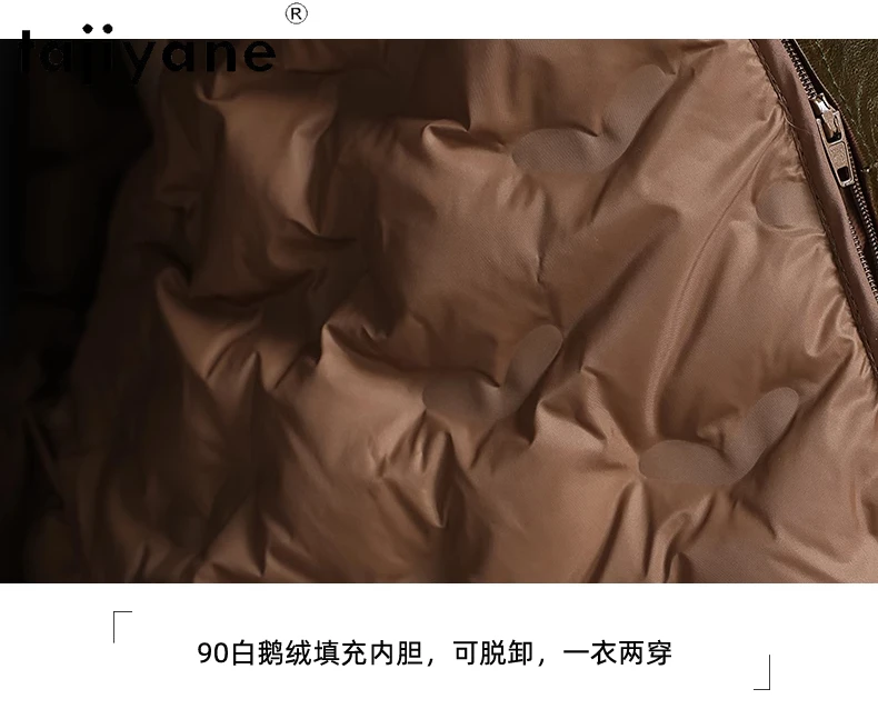 TAJIYANE 100% pelle di pecora a grana superiore Piumino d'oca bianca Donna Piumino corto in vera pelle con colletto in lana 2025 Inverno